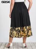 Plus size jurken Gibsie Plus size lente zomer hoge taille print zwarte rokken dames elegante vintage geplooide swing aline lange rok mode 221006