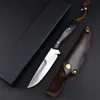 Specialerbjudande C9272 Survival Straight Knife 5CR13Mov Laser Mönster Drop Point Blade Full Tang Wood Handtag Fast Blad Hunting Knives With Leather Mante