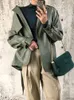Giacche da donna FTLZZ Primavera Autunno Donna Ecopelle PU Casual Streetwear Outwear Giacca in pelle da motociclista con cintura Cappotto da motociclista verde 221006