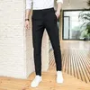 Trajes para hombre, pantalones de traje hasta el tobillo para hombre, pantalones ajustados elásticos, ajustados, formales de negocios, vestido negro, pantalones casuales elegantes para hombre azul