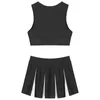 Träningsoveraller för kvinnor Dam Cheerleading Uniform Dance Come V-hals Ärmlös Crop Top med veckad kjol Skoltjejer Cheerleader Cosplay outfit T220909