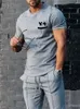 Herrspåriga Spring Summer Men Casual Two Piece Set Fashion Printed Short Sleeve T-shirts och Slim Pants Passar Mens Sportswear Outfits 221006