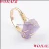 Solitaire Ring Irregar Wire Wrap Adjustable Gold-Color Rings Natural Stone Fluorite Crystal Purple Ring For Women Wedding Bdejewelry Dhrzd