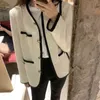 Vestes coréenne femme blanc Tweed basique veste manteau femmes vêtements vêtements d'extérieur manteaux canal Style costume recadrée rayé Kawaii Y2210