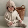 Barboteuses 2022 Automne Hiver Nouvelle Fille Bébé À Capuche Rayé Manches Longues Barboteuse Garçon Enfant Gilet Bas Combinaison Bébé Coton Onesie J220922