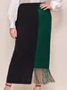 Plus size Dresses Plus Size Skirts Elegant Wemen High Waist Long Midi Length Patchwork Black Green Tassel Skirt Office Lady Work Evening Party 221006