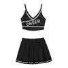 Survêtements pour femmes Tenues de pom-pom girl pour femmes Jeu de rôle Cheer Come Lettre Impression Bretelles à rayures Col en V Crop Top avec jupe plissée T220909