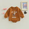 Footies FOCUSNORM 018M Autumn Baby Girls Boys Sweatshirt Romper Long Sleeve Letter Cow Print Button Jumpsuits 3 Colors 2201006