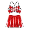 Women's Tracksuits Women Cheerleader Uniform School Girls Sexy Comes Crop Top with Pleated Skirt Stripped Knee High Long Football Socks Outfit T220909