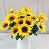 Fleurs décoratives bricolage beau bouquet de tournesol soie fleur de soleil tête artificielle pour la maison jardin fête décoration de mariage P1