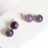 Ohrstecker, 10 mm, Amethyst, Karneol, runde Kugel-Ohrstecker für Damen und Mädchen, modische Kugelperlen aus Edelstahl