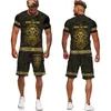 Survêtements pour hommes Summer Golden Lion 3D Tees / Shorts / Costume T-shirt graphique décontracté pour hommes Ensemble deux pièces Hip Hop Fashion Survêtement à manches courtes 221006