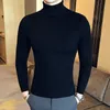 Kore Moda İnce Fit Yüksek Boyun Sweaters Erkek Boğazlı Knited Sweater Sıradan Uzun Kollu Gömlek Birçok Renk Mevcut