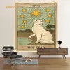 Taquestres CAT CARTO DE TARADA TAPESTRY PEDRA DE TAPESTA DE TAPELAÇÃO BOHO Hippie Sun Moon Star Fabric grande dormitório estético Decoração do quarto 221006