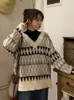 Women's Sweaters Sweaters Women Vintage Argyle Korean All-match Chic V-Neck Ladies Pullovers Student Lazy Style Winter Womens Sweater 221006