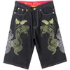 QNPQYX NIEUWE MEN's Streetwear Pants borduurwerk heup heup denim shorts zomer plus groot formaat kalf lengte staight los skateboard baggy short jeans hiphop 30-46