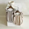 Dompers Baby Girl Fashion Solid Randevels Sling Bodyysuit просто удобные хлопковые сексуальные летающие рукава.