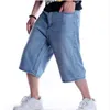 QNPQYX Nuovi pantaloni streetwear da uomo Jeans larghi larghi Jeans corti da uomo Moda Streetwear Hip Hop Pantaloncini cargo lunghi 3/4 Capri Tasca Uomo Blu