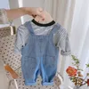 Barboteuses Automne Denim Bébé Fille Garçon Salopette Solide Jeans Combinaison Poche Enfants Casual Lâche Barboteuses Bleu Enfants Salopette Tenues J220922