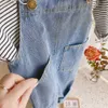 Barboteuses Automne Denim Bébé Fille Garçon Salopette Solide Jeans Combinaison Poche Enfants Casual Lâche Barboteuses Bleu Enfants Salopette Tenues J220922