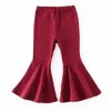 Trousers Girlymax Baby Girls Children Clothes Black Cow Milk Silk Solid Color Ruffles Bellbottoms Pants 2201006