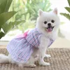 Chien vêtements jupe noeud noeud robe mariage printemps été automne Plaid chat chat vêtements fournitures chemise rayée