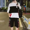 Męskie dresy streetwear 2pcs Ustaw mężczyzn krótkie szorty dwuczęściowy garnitur męski letni student młodzież Hip Hop Sports Style pasujące 221006