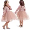 Robes de filles Printemps petites filles fleur dentelle robe de princesse robes de soirée enfants vacances maille Tutu robe enfants à manches longues vêtements de sport 2201006