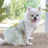 Chien vêtements jupe noeud noeud robe mariage printemps été automne Plaid chat chat vêtements fournitures chemise rayée