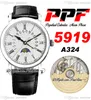 Calendário perpétuo PPF 5919 A324 Automático Mens relógio Lua Fase de 38 mm de aço 3D Flowers Dial Dial Roman Black Strap Super Edition PureTime A1