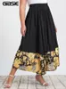 Vestidos de tamanho grande gibsie plus size primavera vegetal alta cintura estampar saias pretas feminino