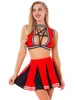 Women's Tracksuits Womens Cheerleader Uniform Cheerleading Outfit Role Play Come Strappy Hollow Out Crop Top with Color Block Pleated Skirt T220909