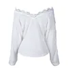 Women's Sweaters Women Off Shoulder Sweaters Lace V-neck Tops Ladies Casual Loose Sweater Warm Autumn Winter Pullover 221006