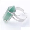 Solitaire Ring Unique Ring For Women Hexagonal Natural Green Aventurine Stone Beads Rings Sier Color Party Jewelry X3019 Drop Lulubaby Dhpre