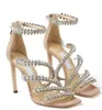 Elegante dames Sandalen Leer PVC Smalige band ingelegde diamanten omringen de enkel Open teen Elegante mode Gouden trouwjurk avondfeestje wandelschoenen