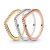 Sparkling Wishbone Stacking Ring 925 Silver Rose Gold Wedding Jewelry for Women Girls With Original Box för Pandora CZ Diamond Rings Set