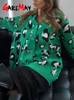 Kobiety dla kobiet tees zimowy beżowy lampart kardigan z guzikami oversize kurtka luźna zielona gruba, ciepła dzianina dla kobiet 221006