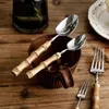 Zestawy naczyń obiadowych Kreatywne vintage Bamboo uchwyt stalowy Zestaw na noże jadalni noże