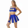 Tracksuits voor dames dames patchwork cheerleading uniform glanzende brief printen v nek mouwloze crop top met kleurblok geplooide mini rok T220909