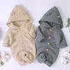 Footies Children Baby Boy Girl Kids Knitting Long Sleeve Rompers Autumn Winter Baby Boys Girls Pure Color Hooded Rompers Clothes 2201006