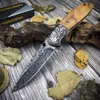 Laser Damascus 9.5cm Blade Knife Tactical Hunting Knife 440C Folding Pocket Jungle Survival Camping Knives EDC Rescue Tools