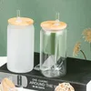 US Warehouse 16oz Sublimation Glass Tumblers Beer Frosted Clay Clear Cansを竹のふたと再利用可能なストロー2日配達b1013