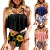 Kobietowe stroje kąpielowe Summer Sexy Bikini Swimsuits for Women Dwuczęściowe kostiury kąpielowe Ruffled Flounce Top z wysokim dnem zestawu plażowym