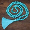 Chaîne d'ethnique rétro à main nouée Collier turquoises Collier Femmes Long Tassel Pendant Stone Perle Boho Colliers Bijoux