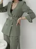 Kvinnors kostymer blazers vår och höstkontor v halsgrön två stycken uppsättningar kvinnlig blazer girly elegant temperament pantsuit setup ladies 221006