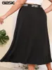 GIBSIE grande taille noir lettre impression poche longue jupe femmes mode coréenne taille haute tricot décontracté ALine jupes femmes bas 221006