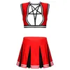 Women's Tracksuits Womens Cheerleader Uniform Cheerleading Outfit Role Play Come Strappy Hollow Out Crop Top with Color Block Pleated Skirt T220909