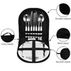 Dijkartikelen Sets Camping Zilverwerk Kit Roestvrij stalen bord Lepel Wijnopener Vork Nap Tain Outdoor Picnic Kitchen BBQ Travel Uitrusting Set