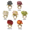 Anello di fiori decorativi Anello di stoffa di seta Ghirlanda di candele Fiore artificiale Decorazione di nozze Ghirlanda blu scuro 9 cm 7 cm Cerchio di legno souvenir El Set Up