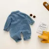 Rompers 03Y For Baby Boy Fashion Long Sleeves Romper Kid Turndown Collar Solid Denim Jumpsuit One Piece Girl Autumn Cool Clothes J220922